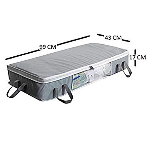 HomeStrap set of 2 Non-woven Long Underbed Storage Organizer/Blanket Cover Bag with Transparent Window Side & Front Handle for Quilt, Clothes (Grey, Rectangular)(Featured on Shark Tank) - Image 3