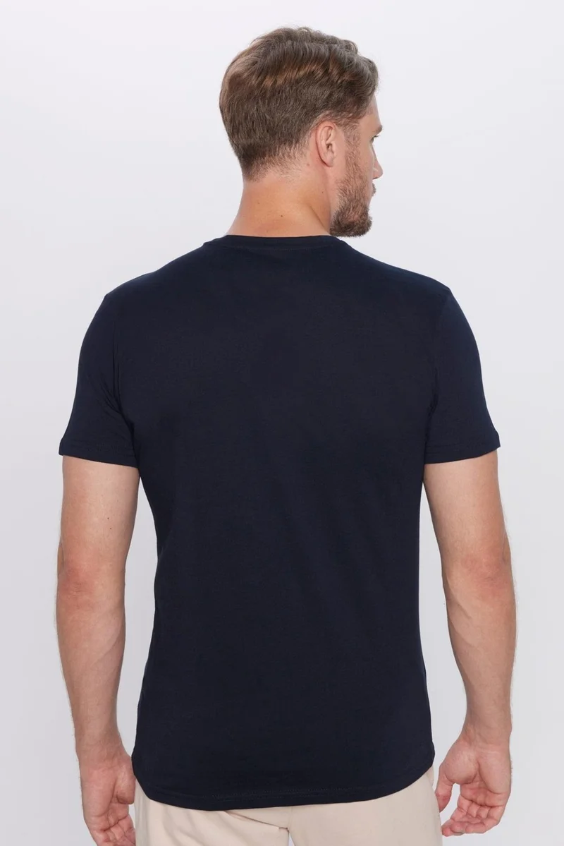 Tudors Men's Slim Fit Slim Cut 100% Cotton Soft Texture Navy Blue V Neck T-Shirt