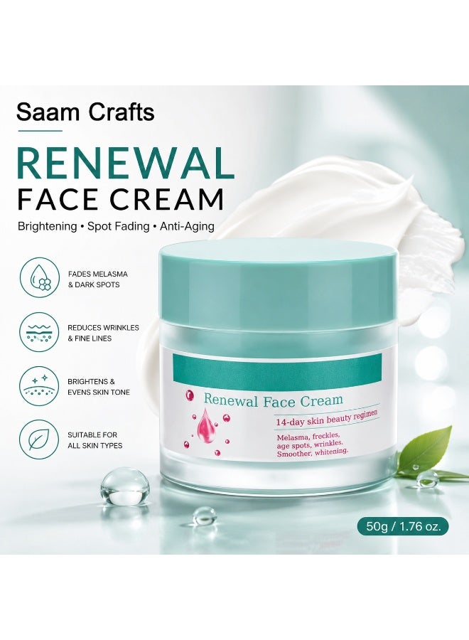 Saam Renewal Face Cream 50g, Dark Spot Corrector, Brightening Moisturizer for Melasma & Freckles, Anti-Wrinkle Face Cream for All Skin Types