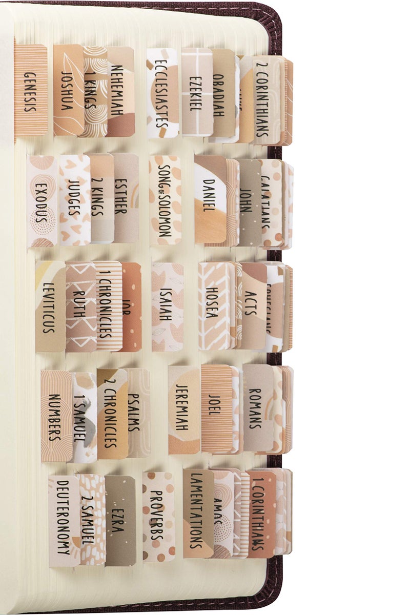 DiverseBee Laminated Bible Tabs (Large Print, Easy to Read), Bible Journaling Supplies, Bible Book Tabs, Christian Gift, 66 Bible Tabs Old and New Testament, Includes 11 Blank Tabs - Cappuccino Theme - Image 1