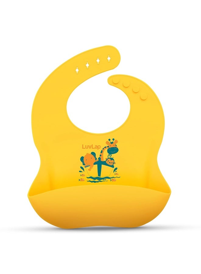 Luvlap Silicone Baby Bib for Feeding & Weaning Babies & Toddlers, Waterproof, Washable & Reusable, Non Messy Easy Cleaning, No Bad Odour, Adjustable Neckline with Buttons (Yellow) - Image 1