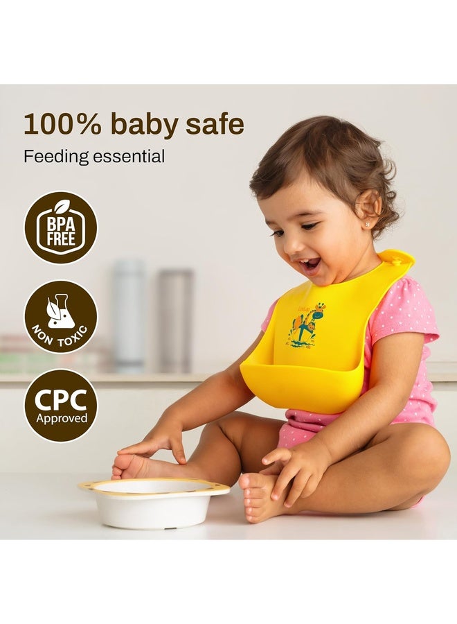 Luvlap Silicone Baby Bib for Feeding & Weaning Babies & Toddlers, Waterproof, Washable & Reusable, Non Messy Easy Cleaning, No Bad Odour, Adjustable Neckline with Buttons (Yellow) - Image 2