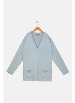 Kids Girl Knitted Cardigan, Sage Blue