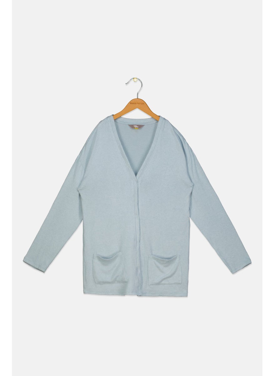 Rumi + Ryder - Kids Girl Knitted Cardigan, Sage Blue - Image 1