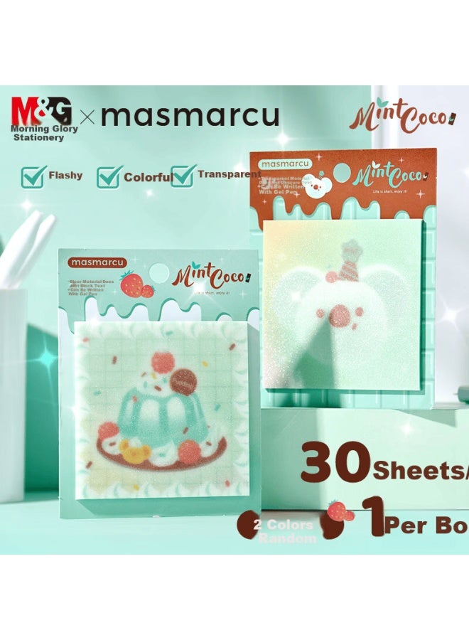 Masmarcu Morning Light Mint Cocoa Crystal Flash Sticky Notes High-value Convenient Label Sticky Notes Memo Paper Student Note Stickers 30 Sheets 1 Book Random Ys0396 - Image 1