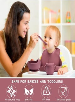 Gonice Silicone Baby Feeding Set, 9 Piece Baby Led Weaning Supplies, Baby Toddler Bib Cup Divided Plate and Bowl Self Feeding Spoons Dish Set, Baby Eating Utensils, Toddler Feeding Supplies  - Image 2