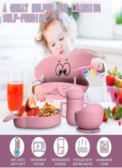 Gonice Silicone Baby Feeding Set, 9 Piece Baby Led Weaning Supplies, Baby Toddler Bib Cup Divided Plate and Bowl Self Feeding Spoons Dish Set, Baby Eating Utensils, Toddler Feeding Supplies  - Image 3