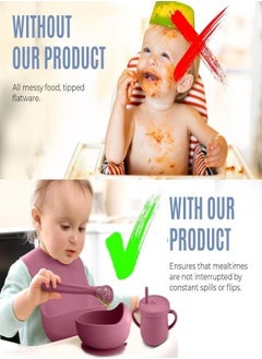 Gonice Silicone Baby Feeding Set, 9 Piece Baby Led Weaning Supplies, Baby Toddler Bib Cup Divided Plate and Bowl Self Feeding Spoons Dish Set, Baby Eating Utensils, Toddler Feeding Supplies  - Image 5