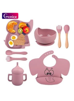 Gonice Silicone Baby Feeding Set, 9 Piece Baby Led Weaning Supplies, Baby Toddler Bib Cup Divided Plate and Bowl Self Feeding Spoons Dish Set, Baby Eating Utensils, Toddler Feeding Supplies  - Image 1