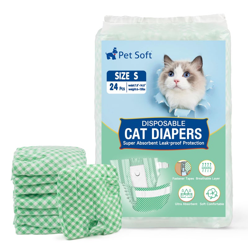 Pet Soft Disposable Cat Diapers Female Dog Diapers for Cats Dogs in Heat Period or Urine Incontinence Doggie Diapers Ultra Absorbent LeakProof Puppy Diapers 24pcs Green S