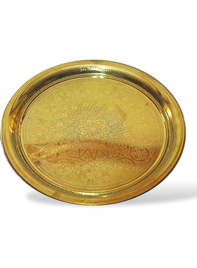 Gold-plated metal serving trays with a "Welcome Ramadan" design, 3 pieces in varying sizes, decorated with artistic patterns, perfect for hospitality, gatherings, and special occasions. - Image 3