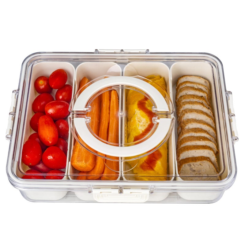 Bandesun Divided Serving Tray with Lid and Handle - Snackle Box Charcuterie Container for Portable Snack Platters - Clear Organizer for Candy, Fruits, Nuts, Snacks,4-grid - Image 1