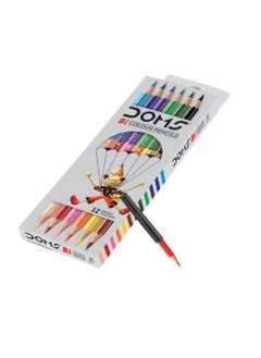 DOMS 12-Piece Bi Colour Pencil With Extender Set Red/Blue/Green  - Image 1