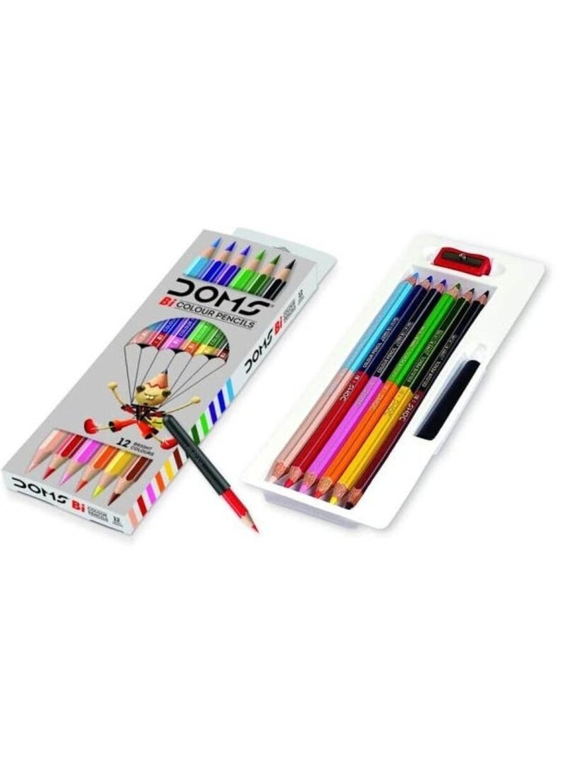 DOMS - 12-Piece Bi Colour Pencil With Extender Set Red/Blue/Green - Image 1