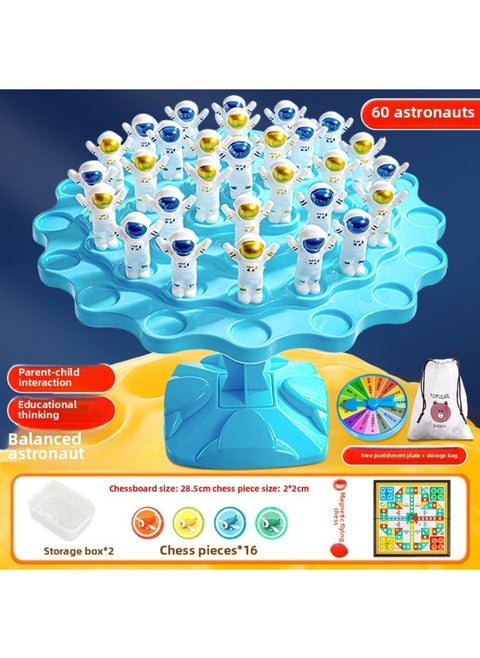 Balanced Spaceman Tree Stack Music Children's Brain Puzzle Game Training Toy Thinking Board Game Parent-Child Interaction-Color:2-piece Set [blue Balanced Astronaut + Magnetic Flying Chess]