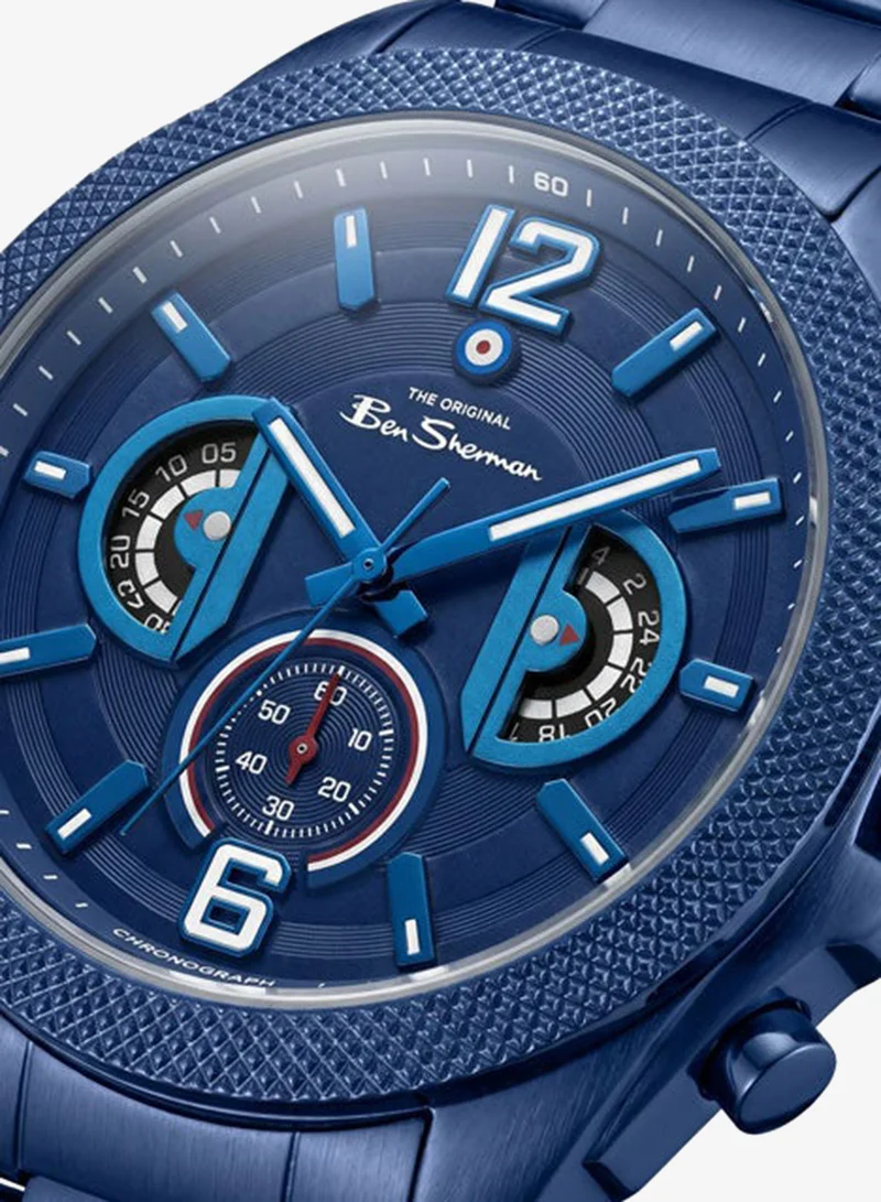 بين شيرمان Sheffield Blue Dial Blue Stainless Steel Bracelet Chronograph Watch for Men, 44mm