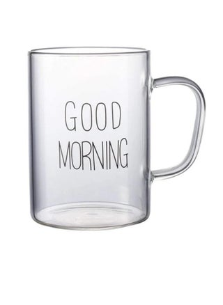A printed cup with the phrase 'Good Morning' equipped with a transparent glass handle, 300milliliters. - pzsku/ZDBF745ACAF66A022B6A7Z/45/1744758248/3b7b08f8-606c-4fa5-87d7-ad68551c9d75