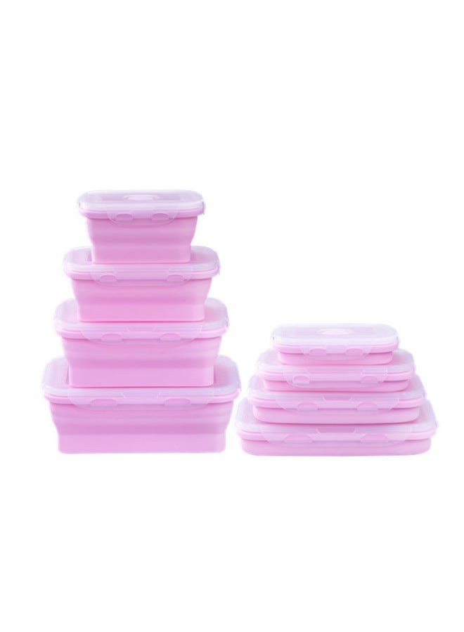 Economical Foldable Silicone Lunch Box Set 4 Pieces Foldable Rice Box Portable Picnic Refrigerator Storage-Specifications:Neutral Color Box-Color:Orange  - Image 4
