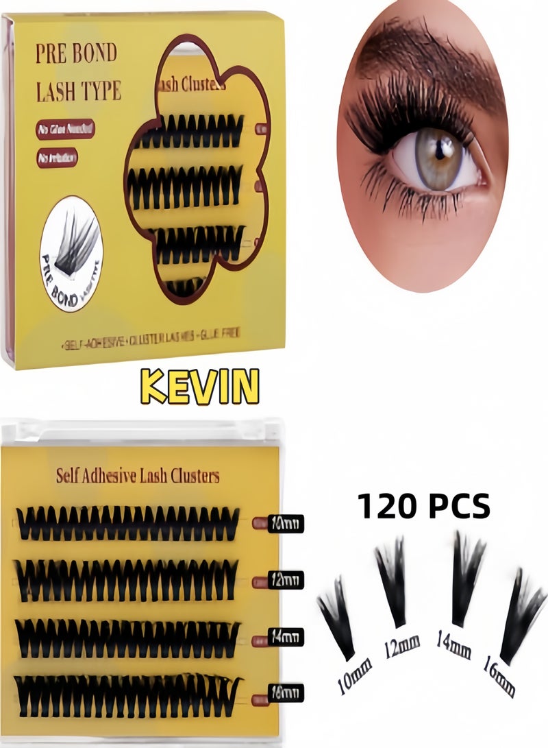 KEVIN Self Adhesive Eyelashes Natural Look, No Glue Needed Lash Clusters with Eyelash Clusters Tweezer, 120 Pcs Reusable Lashes Self Adhesive for Beginners, DIY Lash Extensions for Home Use - Image 1