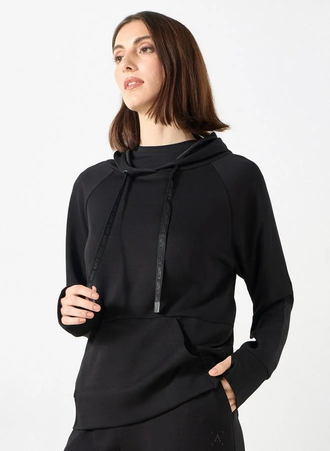 ADOT by Splash Solid Hoodie with Kangaroo Pocket and Long Sleeves