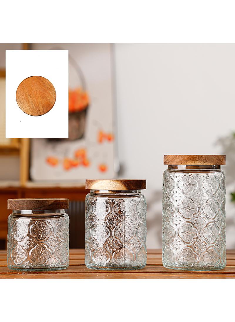 Vintage crabapple patterned glass sealed storage jar, kitchen and household dried fruit snack large capacity storage jar, 3pcs - Image 3