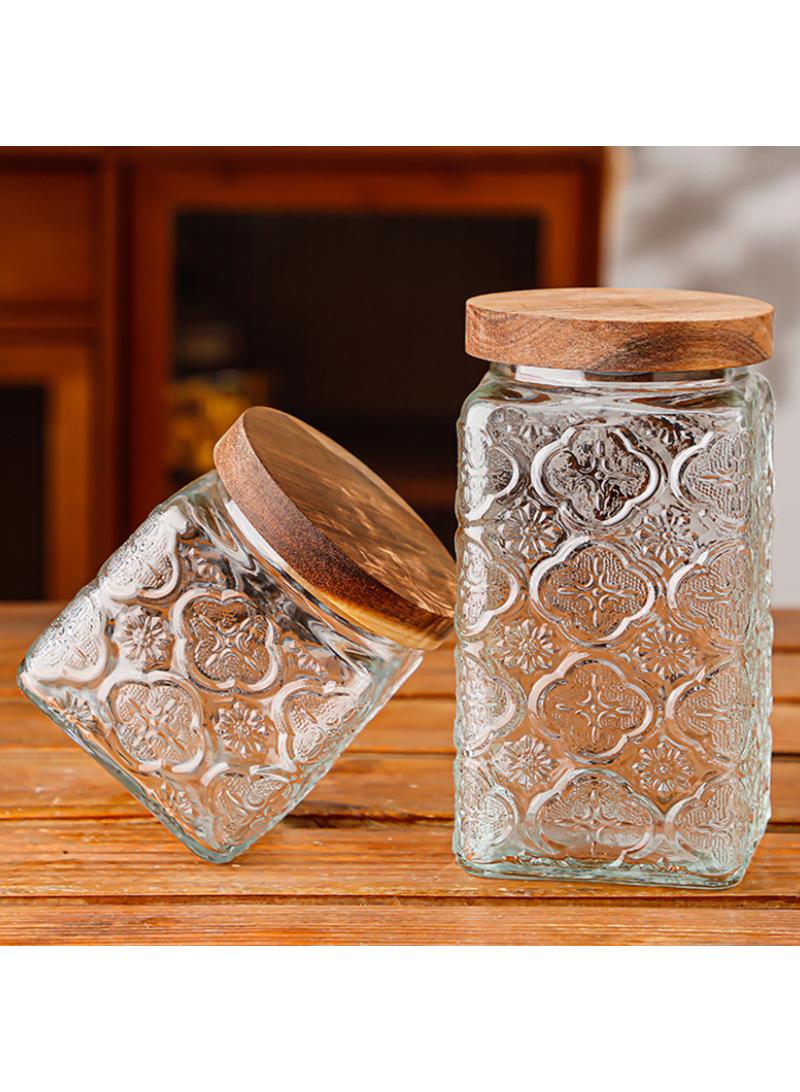 Vintage crabapple patterned glass sealed storage jar, kitchen and household dried fruit snack large capacity storage jar, 3pcs - Image 2