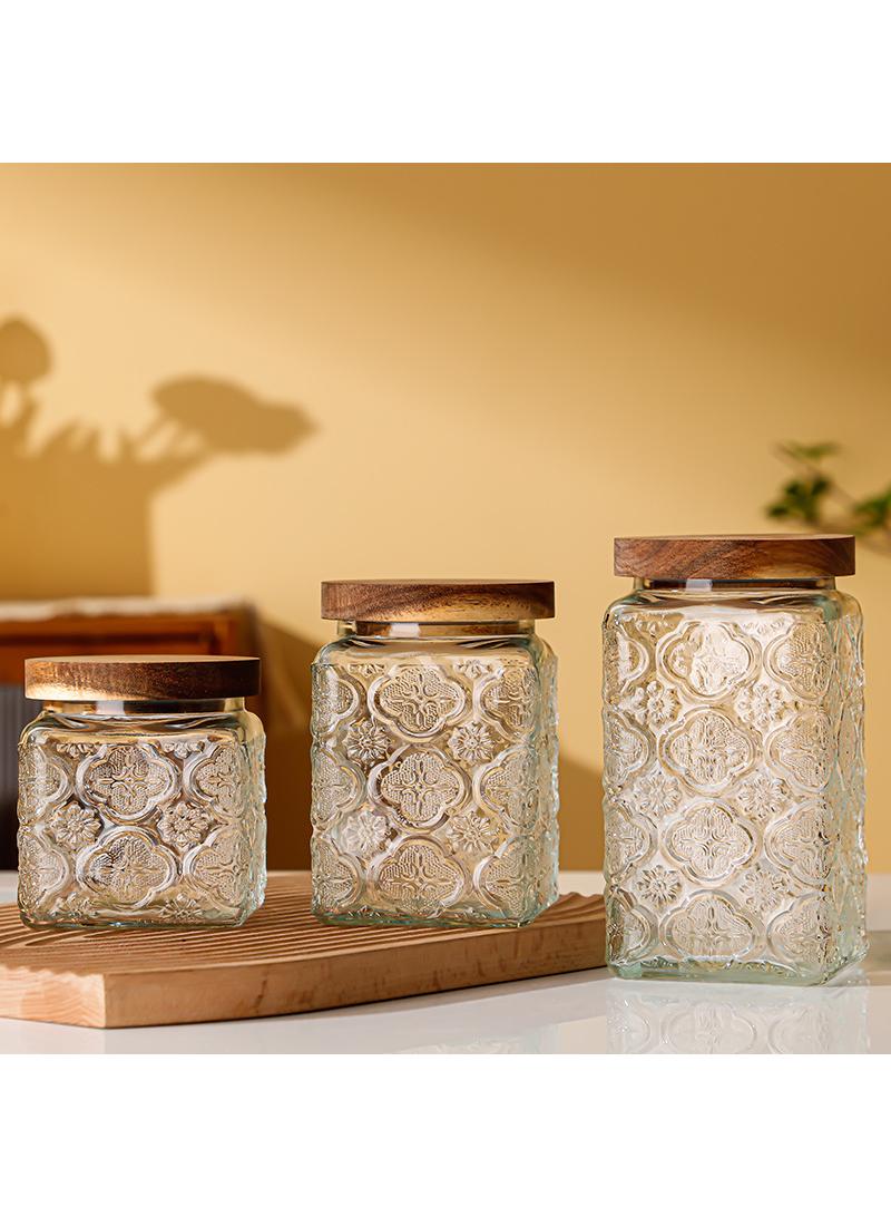 Vintage crabapple patterned glass sealed storage jar, kitchen and household dried fruit snack large capacity storage jar, 3pcs - Image 1