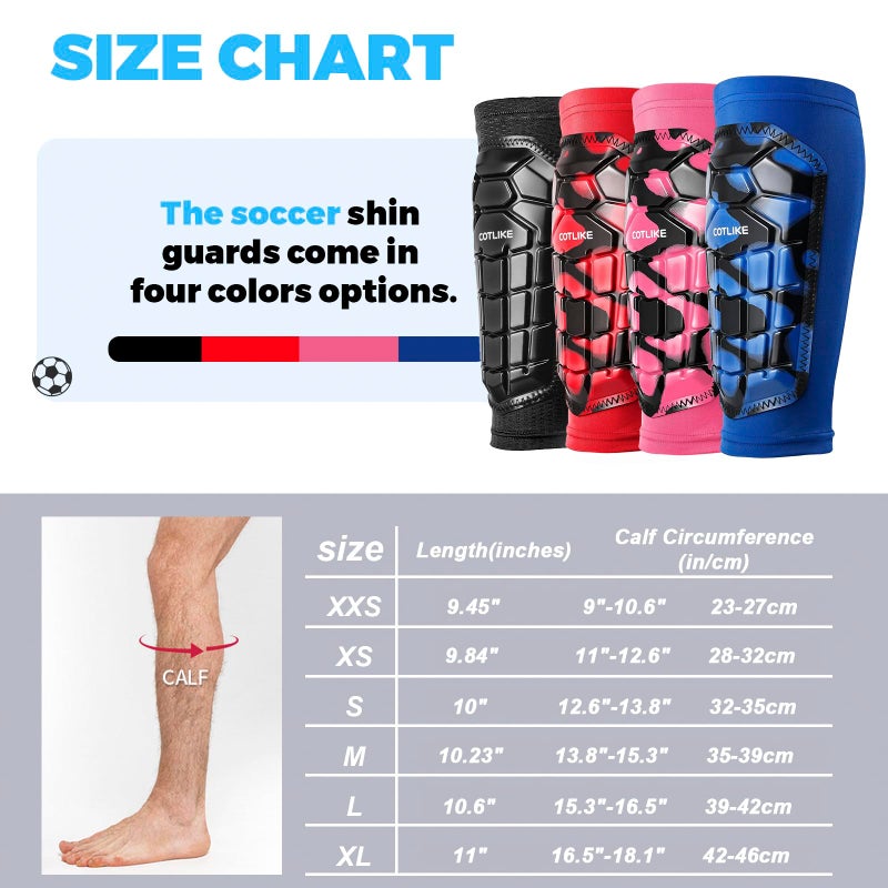 COTLIKE Soccer Shin Guards Kids Youth, Ski Shin Guard Sleeves for Boys Girls Adults Men Women, Protective Soccer Equipment for 2-18 Years Old Boys Girls, High Impact Resistant Breathable Comfortable - XXS - Image 2