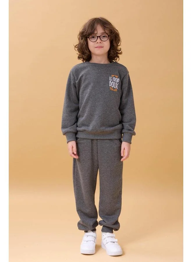 Perendi Boys Embroidered Print Detailed Seasonal Twin Set - Anthracite.