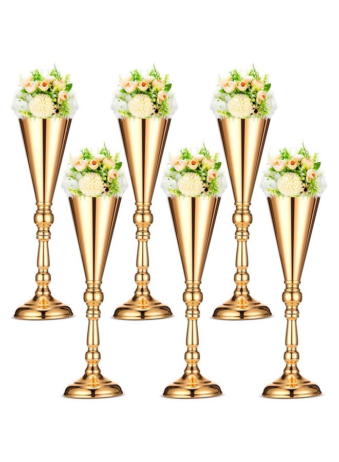 Potchen 6 Pcs Flower Trumpet Vase Tabletop Wedding Table Decorative Centerpiece Table Decorations Gold Tall Flower Vases Flower Arrangements for Floral Party Anniversary Birthday Decor (L) - Image 1