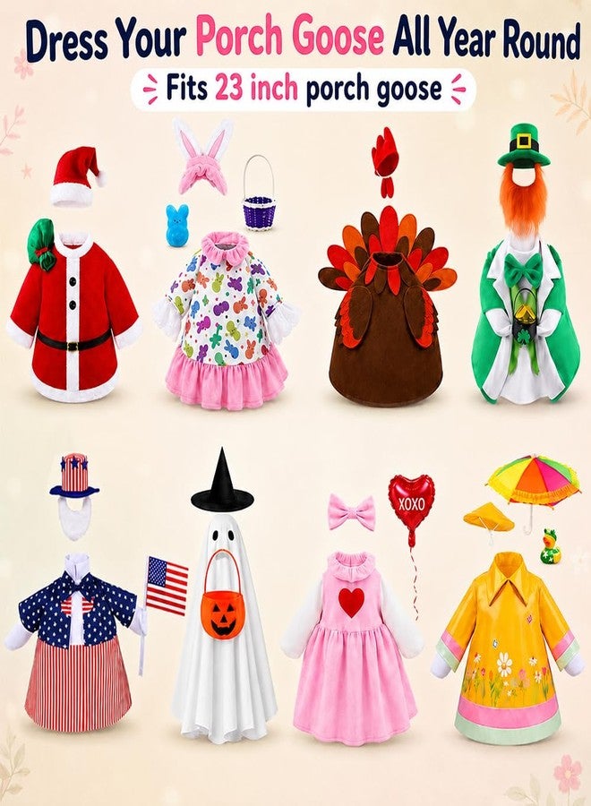 Teeanzo 8 Set Holiday Porch Goose Outfits Bulk for Valentine St. Patrick Easter Summer 4th of July Fall Halloween Christmas Lawn Porch Goose Porch Goose Costumes Clothing for Patio Yard Lawn - Image 2