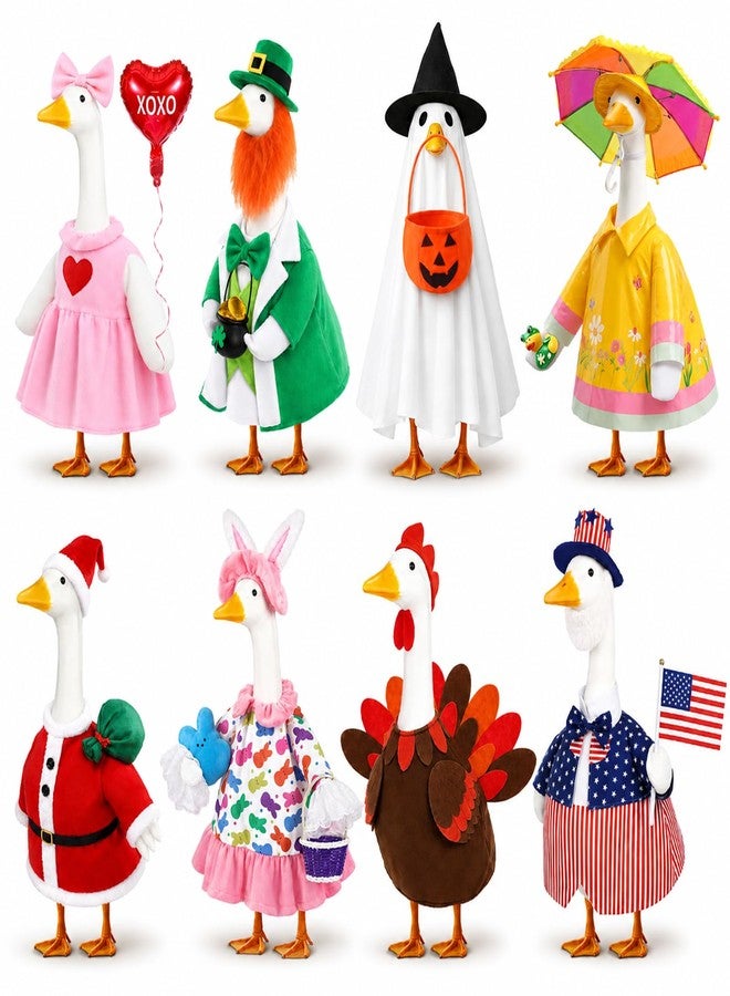 Teeanzo 8 Set Holiday Porch Goose Outfits Bulk for Valentine St. Patrick Easter Summer 4th of July Fall Halloween Christmas Lawn Porch Goose Porch Goose Costumes Clothing for Patio Yard Lawn - Image 1