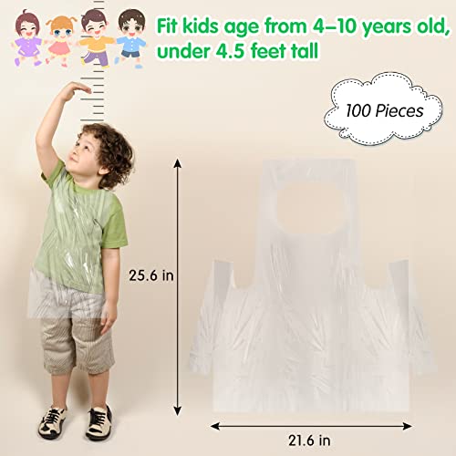 Bazen 100 Pieces Disposable Aprons for Kids Plastic Smocks Clear kids Apron for Toddler Waterproof Oil Proof Art Children Apron for Painting Cooking Eating Teaching Picnic DIY Craft - Image 3
