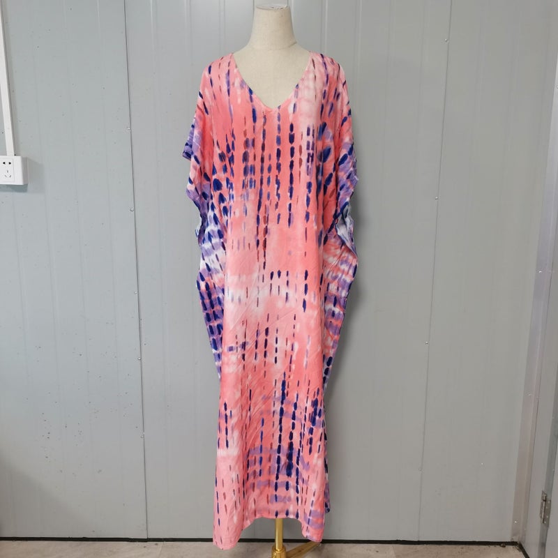 Generic 2024 European and American Beach Blouse Quick-drying Smudged Loose Large Size Vacation Robe Beach Skirt Bikini Sun Protection Shirt Pink orchid 123 