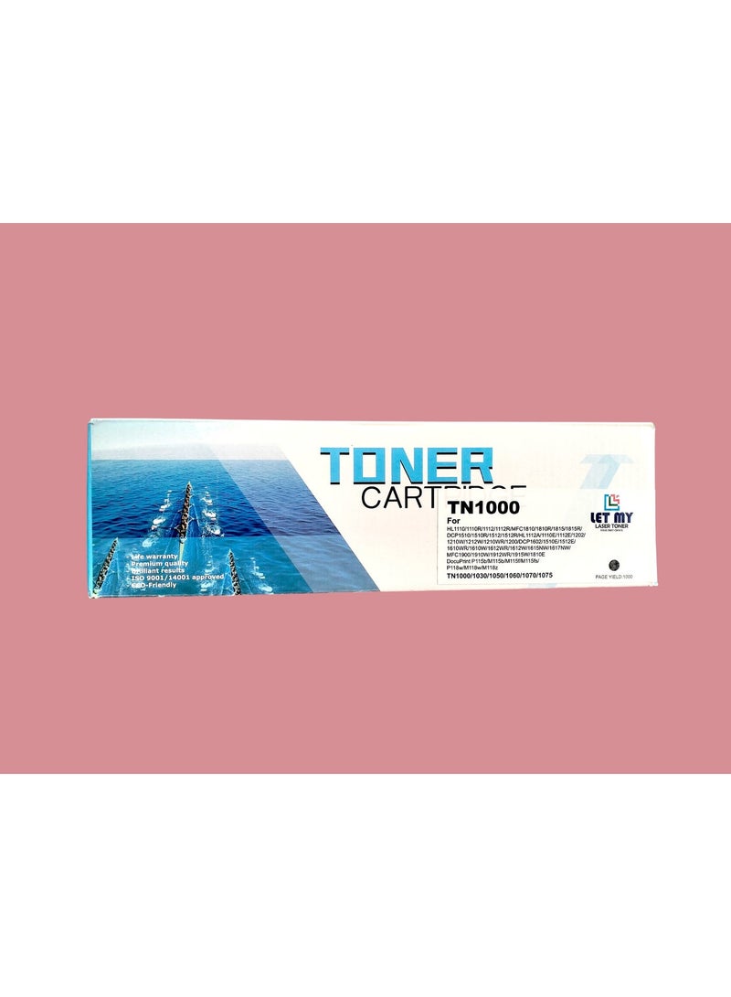 دعني خرطوشة حبر ليزر TN1000 من LETT MY، متوافقة مع طابعات HL 1110 و1210W وDCP 1510 و1610W وMFC 1810 و1815 و1910W - أسود - Image 1
