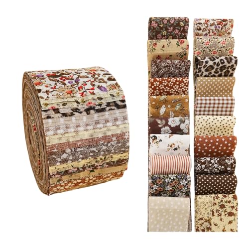 Phantomon Jelly Roll Fabric 40 Strip Assorted Bundle Precut Cotton Quilting Strips 25 x 40 in Vintage Floral and Neutral Prints for Sewing Blanket Rug Patchwork Warm Earth Tones - Image 1