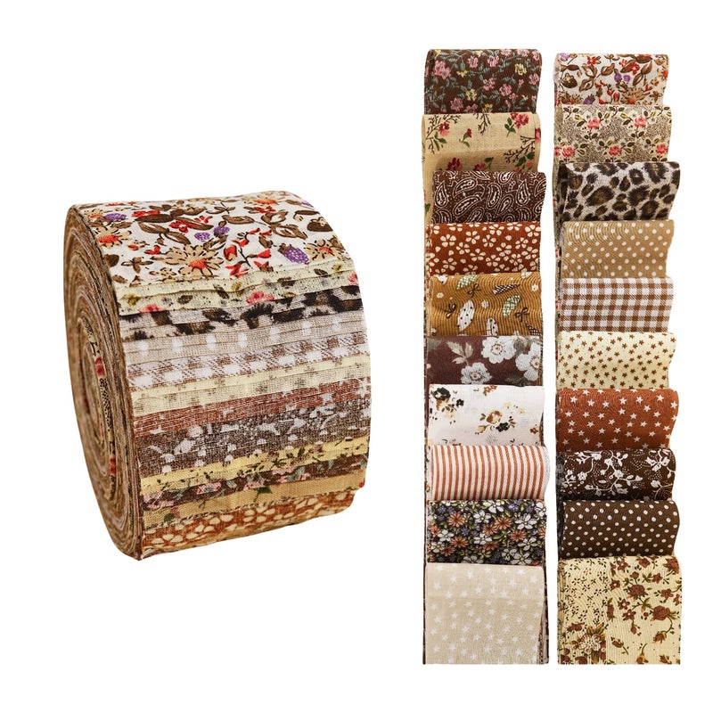 Phantomon Jelly Roll Fabric 40 Strip Assorted Bundle Precut Cotton Quilting Strips 25 x 40 in Vintage Floral and Neutral Prints for Sewing Blanket Rug Patchwork Warm Earth Tones - Image 2