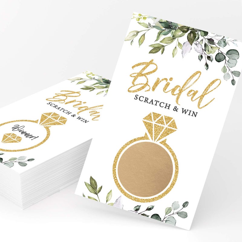 Printed Party Bridal Shower Games Scratch Off Raffle Cards Fun Wedding Shower Game Botanical Eucalyptus Theme 30 Cards Stickers