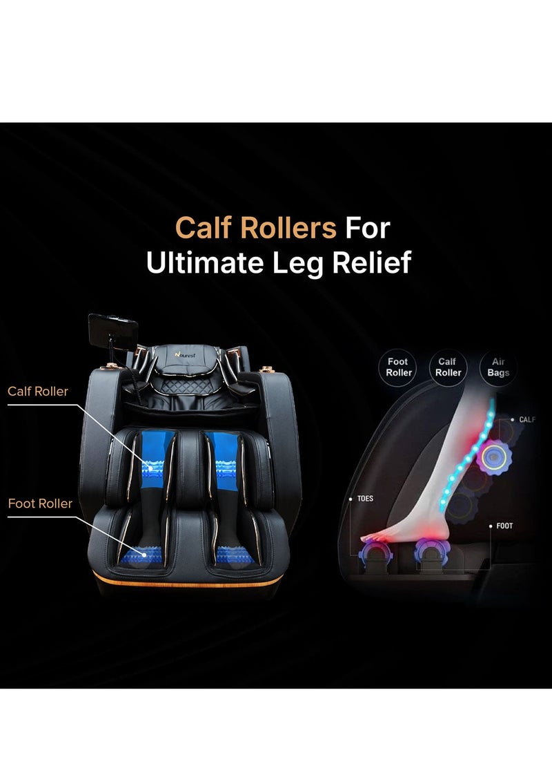 Lion Massage Chair With Advanced 4D Dual Silicon Rollers and SL Track System: Delivers an immersive full-body massage experience, ensuring targeted relief and relaxation