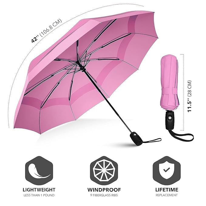 NOJTI Umbrella for Women | Umbrellas for Men | UV Coated 3 Fold Umbrella for Rain with Auto Open and Close Small Folding Travel(Pink) - Image 2