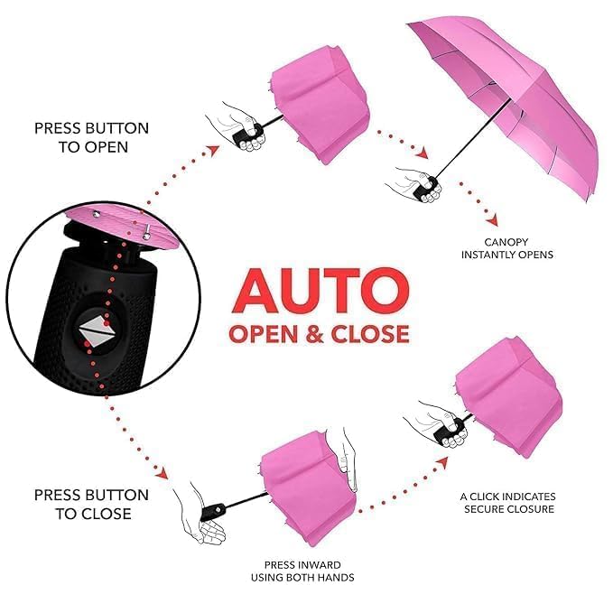 NOJTI Umbrella for Women | Umbrellas for Men | UV Coated 3 Fold Umbrella for Rain with Auto Open and Close Small Folding Travel(Pink) - Image 5