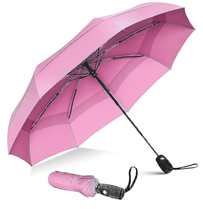 NOJTI Umbrella for Women | Umbrellas for Men | UV Coated 3 Fold Umbrella for Rain with Auto Open and Close Small Folding Travel(Pink) - Image 1