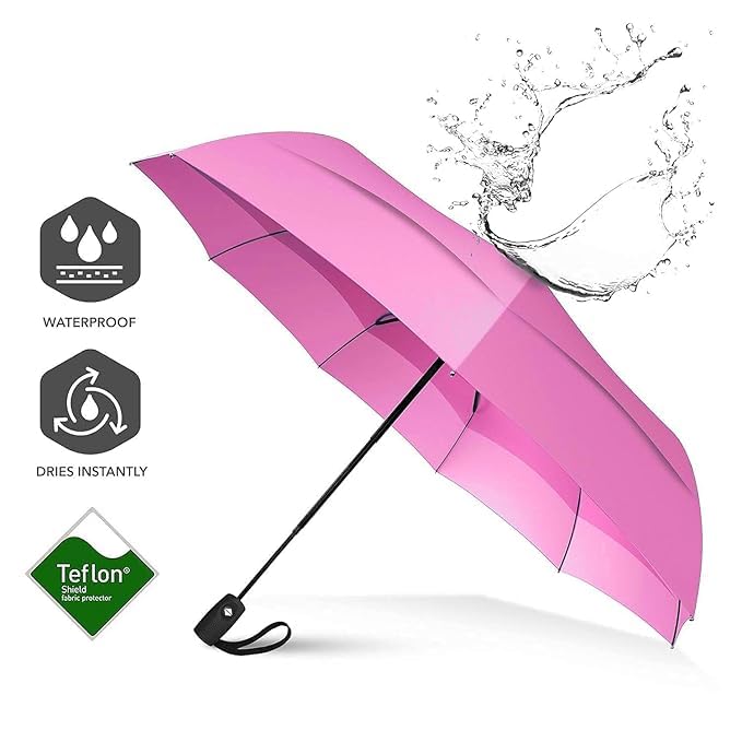 NOJTI Umbrella for Women | Umbrellas for Men | UV Coated 3 Fold Umbrella for Rain with Auto Open and Close Small Folding Travel(Pink) - Image 3