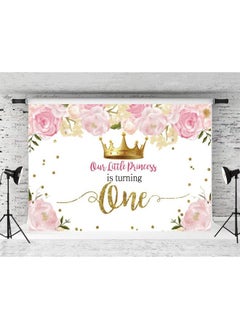 Eainb 7X5Ft Our Little Princess Is Turning One Backdrop For Girls Pink Watercolor Floral Birthday Party Background Golden Dots Girl Baby Shower Happy 1St Birthday Party Cake Table Decor Banner Props  - Image 3
