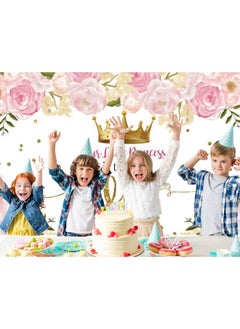 Eainb 7X5Ft Our Little Princess Is Turning One Backdrop For Girls Pink Watercolor Floral Birthday Party Background Golden Dots Girl Baby Shower Happy 1St Birthday Party Cake Table Decor Banner Props  - Image 2