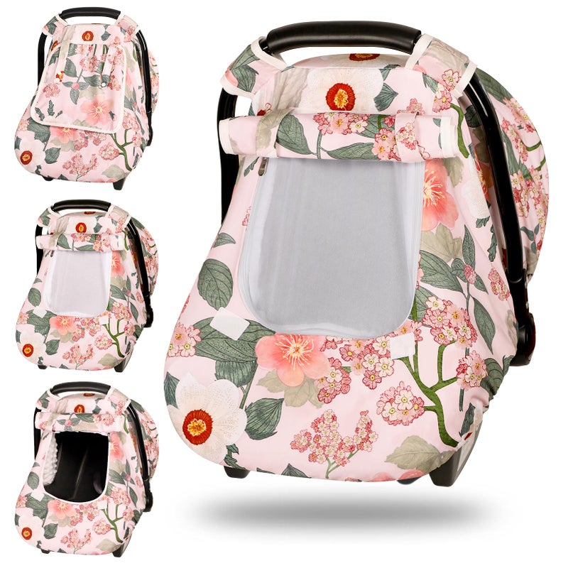 TANOFAR Car Seat Cover Baby Winter Carseat Cover for Newborn Infant Car Seat Cover with Windproof and KickProof Super Warm Plush Fleece Baby Carrier Cover for Infant Boys Girls Floral - Image 2