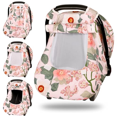 TANOFAR Car Seat Cover Baby Winter Carseat Cover for Newborn Infant Car Seat Cover with Windproof and KickProof Super Warm Plush Fleece Baby Carrier Cover for Infant Boys Girls Floral - Image 1