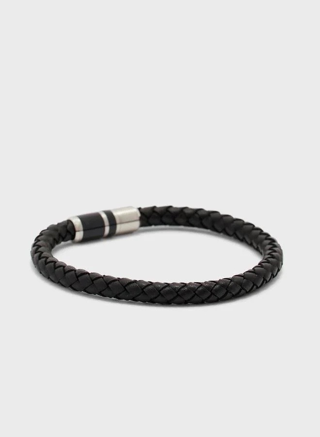 TOMMY HILFIGER Mens Braided Leather Bracelet Black - 2790293