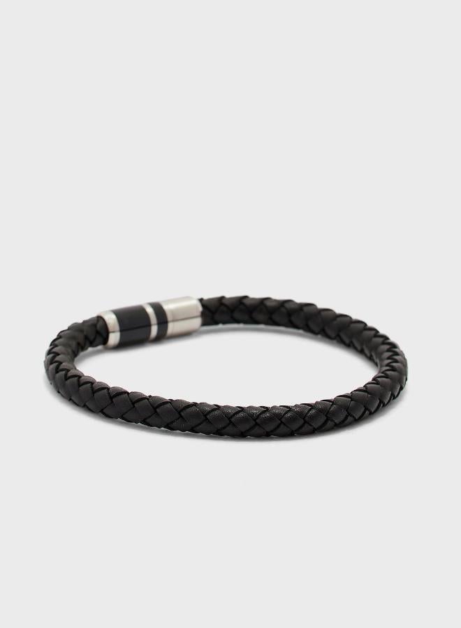 TOMMY HILFIGER Mens Braided Leather Bracelet Black - 2790293 - Image 2