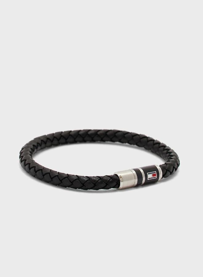 TOMMY HILFIGER Mens Braided Leather Bracelet Black - 2790293 - Image 1